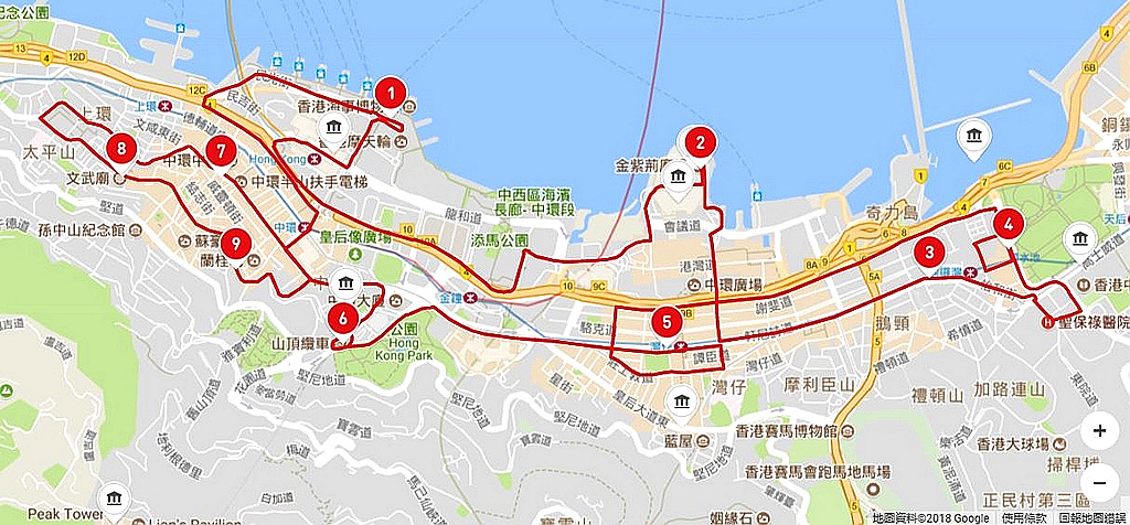 香港觀光巴士紅線路線圖