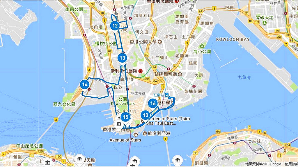 香港觀光巴士藍線路線圖
