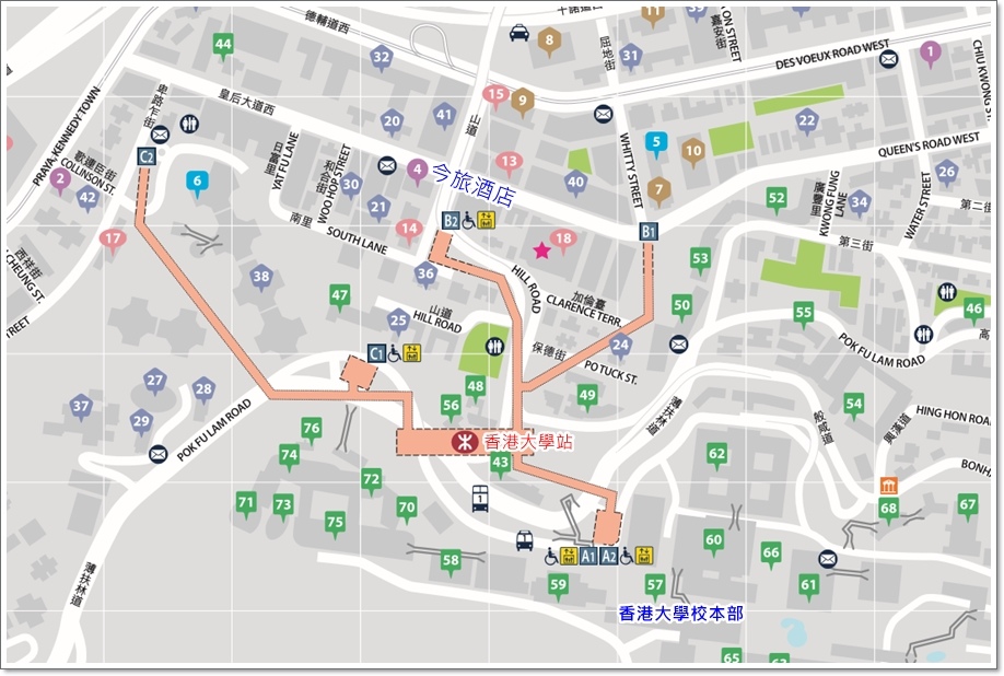 香港大學站街道圖